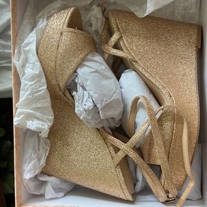 Jewel Badgley Mischka 9.5  9 1/2 Gold glitter shoes NEW in box
